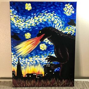 Large Van Gogh Godzilla Painting - Wall Art - Fun Design